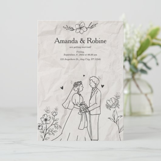 手素朴引き結婚式招待状 招待状 (スタンド正面)