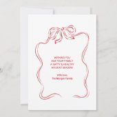 手素朴引き赤い弓フォトクリスマスカード サンキューカード (裏面)