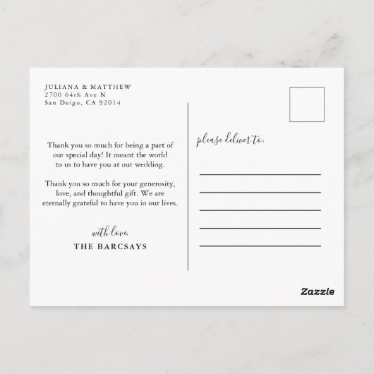 手素朴手紙の写結婚真ありがとう ポストカード (裏面)