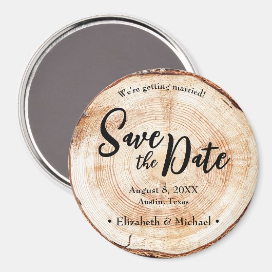 手素朴打ちウェディング日付を保存する木材 マグネット (正面/裏面)