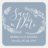 手素朴描きフローラガーランド日付を保存 スクエアシール (正面)