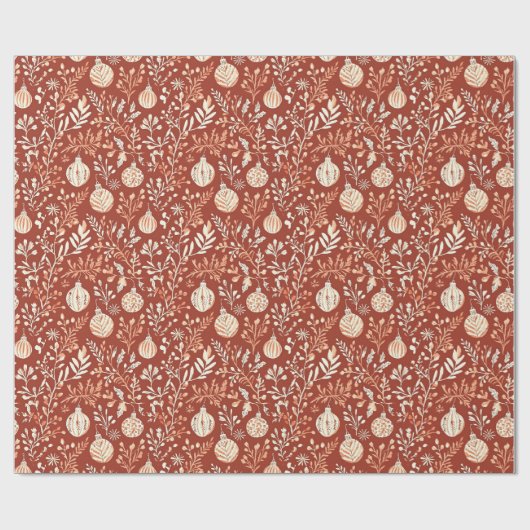 手素朴絵を描オーナメントと葉のパターン ラッピングペーパー (フラット)