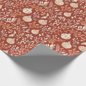 手素朴絵を描オーナメントと葉のパターン ラッピングペーパー (角)