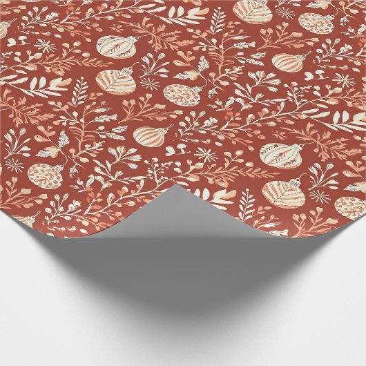 手素朴絵を描オーナメントと葉のパターン ラッピングペーパー (角)