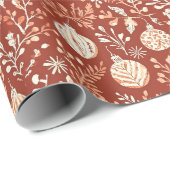 手素朴絵を描オーナメントと葉のパターン ラッピングペーパー (ロールコーナー)