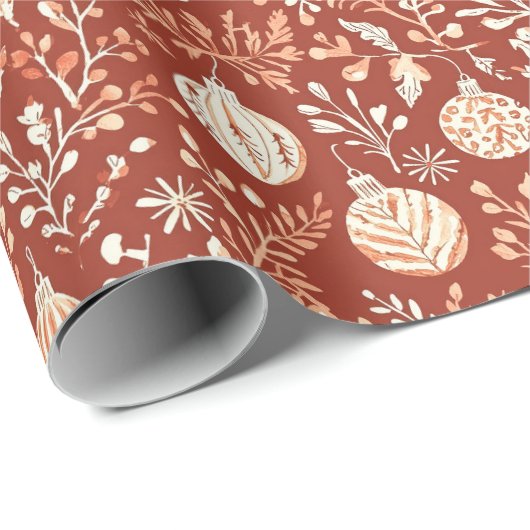 手素朴絵を描オーナメントと葉のパターン ラッピングペーパー (ロールコーナー)