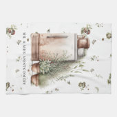 手素朴絵を描国キッチンモノグラム茶 キッチンタオル (横)