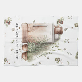 手素朴絵を描国キッチンモノグラム茶 キッチンタオル