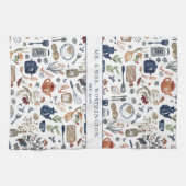 手素朴絵を描国キッチンモノグラム茶 キッチンタオル (横)