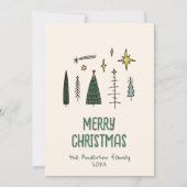 手素朴絵を描緑のクリスマスツリー非写真 シーズンカード (正面)