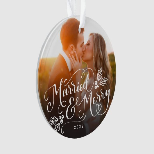手結婚したに入れメリーたクリスマス写真 オーナメント (正面)