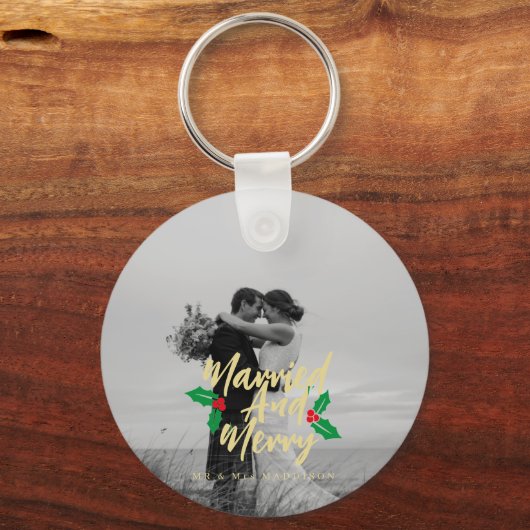 手結婚したに入れメリーたクリスマス写真 キーホルダー (正面)