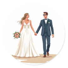 手結婚ステッカーを持つ夫婦