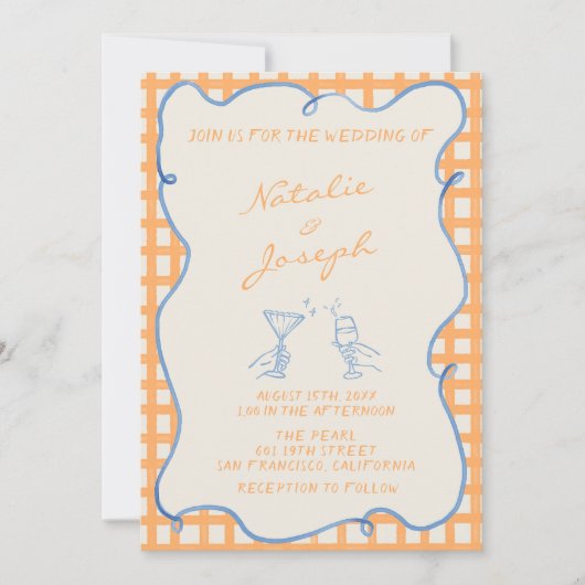 手絵を描お洒落写真QRコードおもしろい結婚 招待状 (正面)