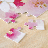 手絵を描さくらんぼ咲きフローラピンク水色 ジグソーパズル (側面)