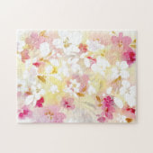 手絵を描さくらんぼ咲きフローラピンク水色 ジグソーパズル (横)