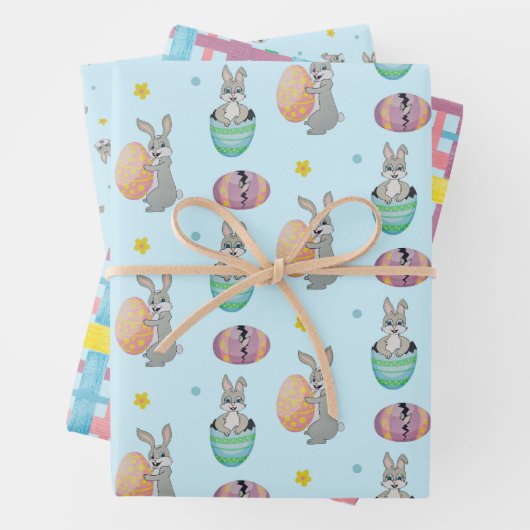 手絵を描イースターバニーと卵パターン(の模様が)ある ラッピングペーパーシート (インサイチュ)