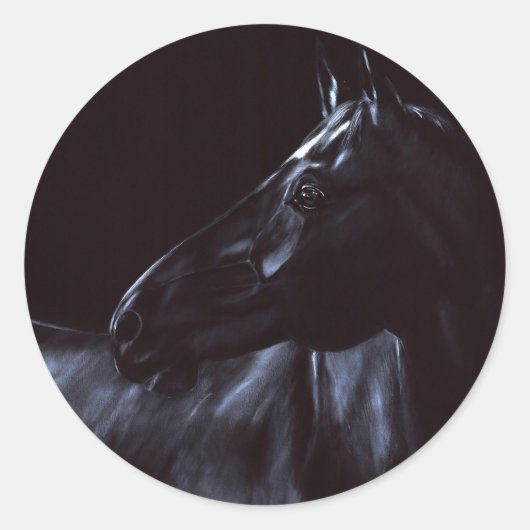 手絵を描エレガント黒馬 ラウンドシール (正面)