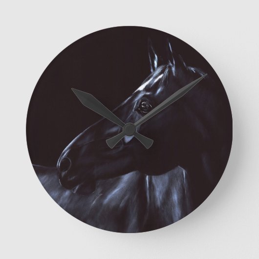 手絵を描エレガント黒馬 ラウンド壁時計 (正面)