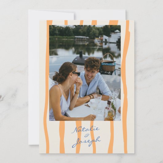 手絵を描カラフルお洒落写真結婚の 招待状 (裏面)