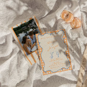 手絵を描カラフルお洒落写真結婚の 招待状