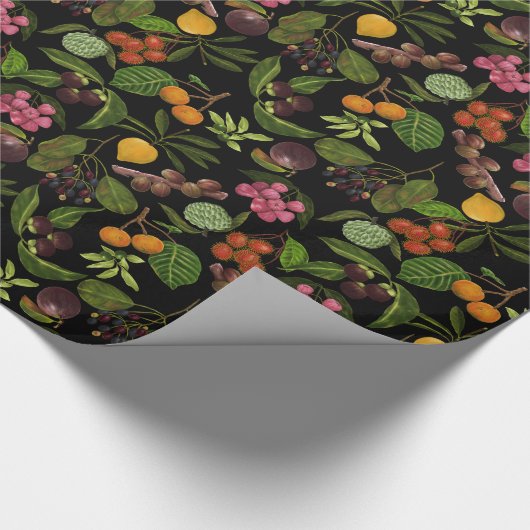 手絵を描カラフル異国熱帯果実の模様 ラッピングペーパー (角)
