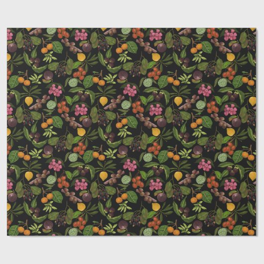 手絵を描カラフル異国熱帯果実の模様 ラッピングペーパー (フラット)