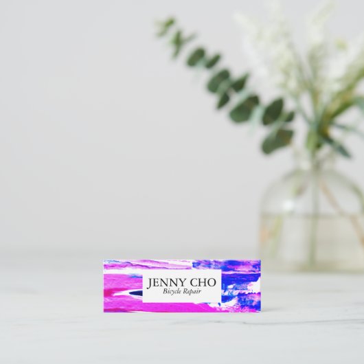 手絵を描ストライプ絵を描質桃色ブルー スキニー名刺 (スタンド正面)