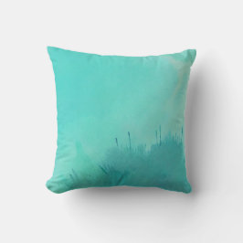 手絵を描ターコイズ水色 クッション