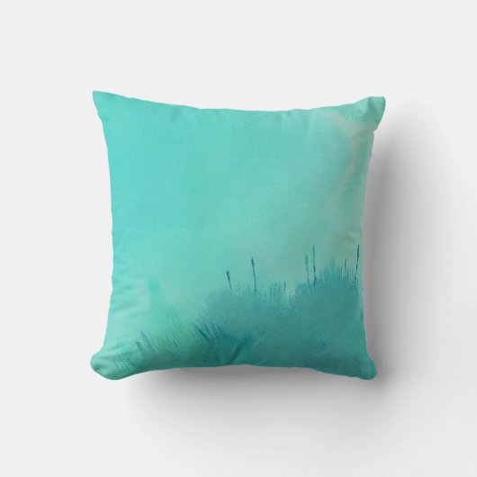 手絵を描ターコイズ水色 クッション (正面)