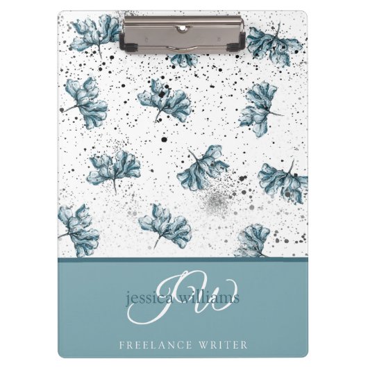 手絵を描パーソナライズされた青フローラ クリップボード (正面)