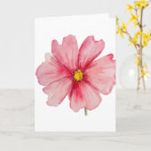 手絵を描ピンク空白のの花 カード (黄色い花)