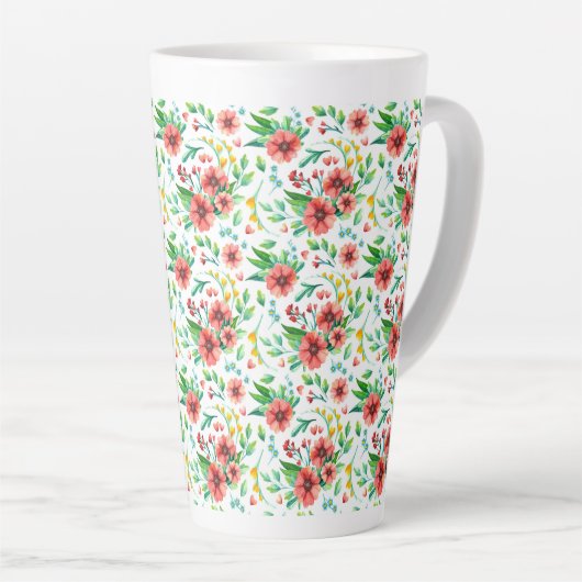 手絵を描ピンク花花柄–23498 カフェラテマグ (右アングル)