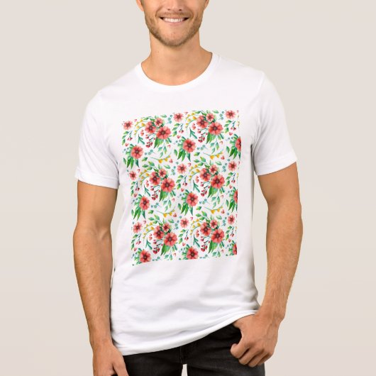 手絵を描ピンク花花柄–23498 トライブレンドＴシャツ (正面)