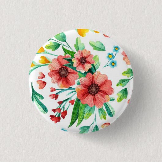 手絵を描ピンク花花柄–23498 缶バッジ (正面)