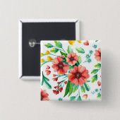 手絵を描ピンク花花柄–23498 缶バッジ (正面&裏面)