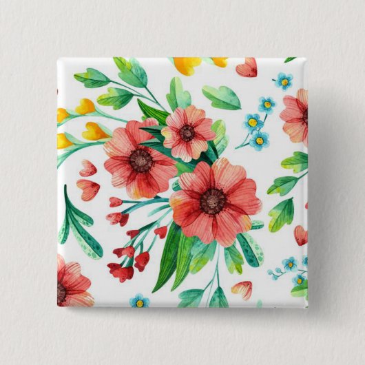 手絵を描ピンク花花柄–23498 缶バッジ (正面)