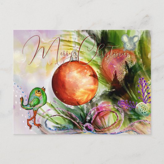 手絵を描フェスティバル鳥とマウス ポストカード (正面)