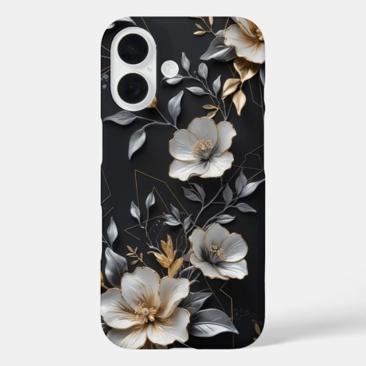 手絵を描フローラデザインと金ゴールド&シルバー Case-Mate iPhoneケース (裏面)