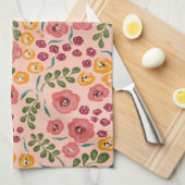 手絵を描フローラピンクレッド名モノグラム キッチンタオル (四つ折り)