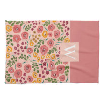 手絵を描フローラピンクレッド名モノグラム