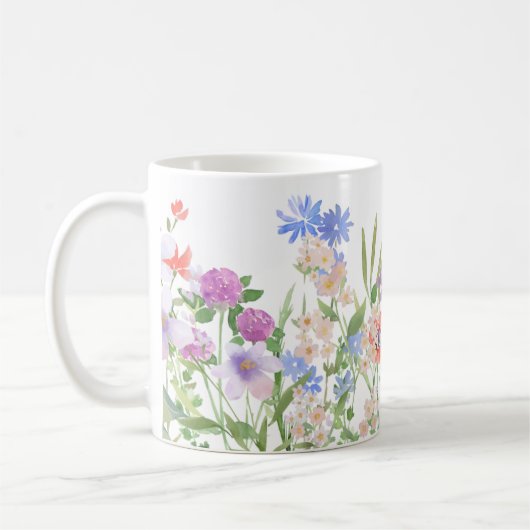 手絵を描フローラプリント コーヒーマグカップ (左)