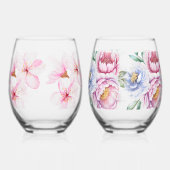 手絵を描フローラプリント ステムなしワイングラス (裏面)