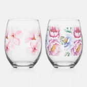 手絵を描フローラプリント ステムなしワイングラス (右)