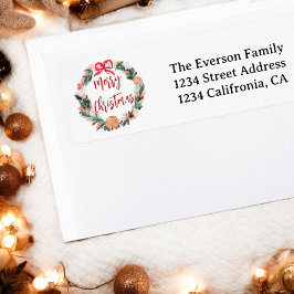 手絵を描フローラ水色リースクリスマス ラベル