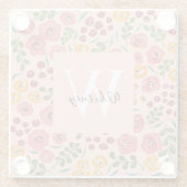 手絵を描フローラ赤面ピンクネームコースター ガラスコースター (裏面)