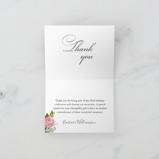 手絵を描フローラ90th誕生日パーティー サンキューカード (内部)