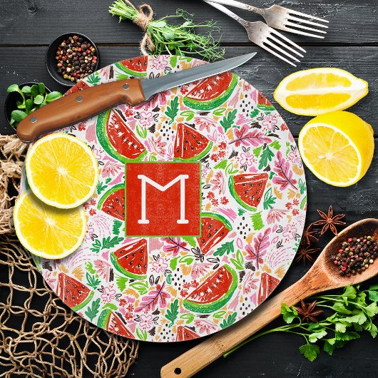 手絵を描夏の果柄 カッティングボード