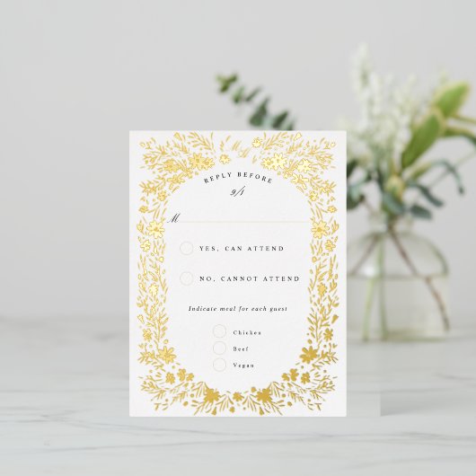 手絵を描小花フローラ枠Rsvp 箔シーズンポストカード (立ち正面)