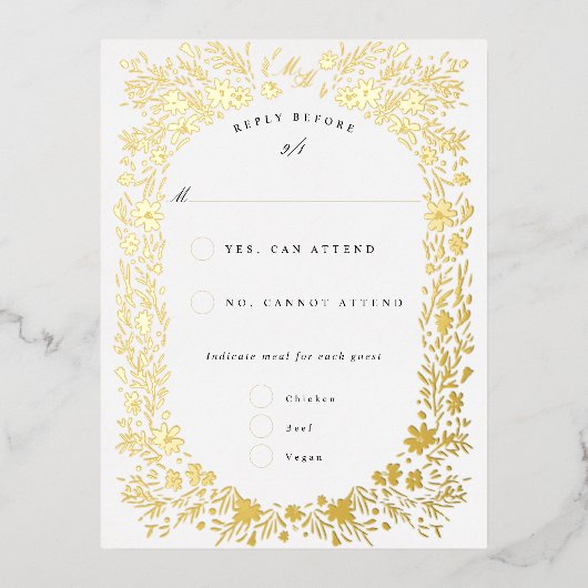 手絵を描小花フローラ枠Rsvp 箔シーズンポストカード (正面)